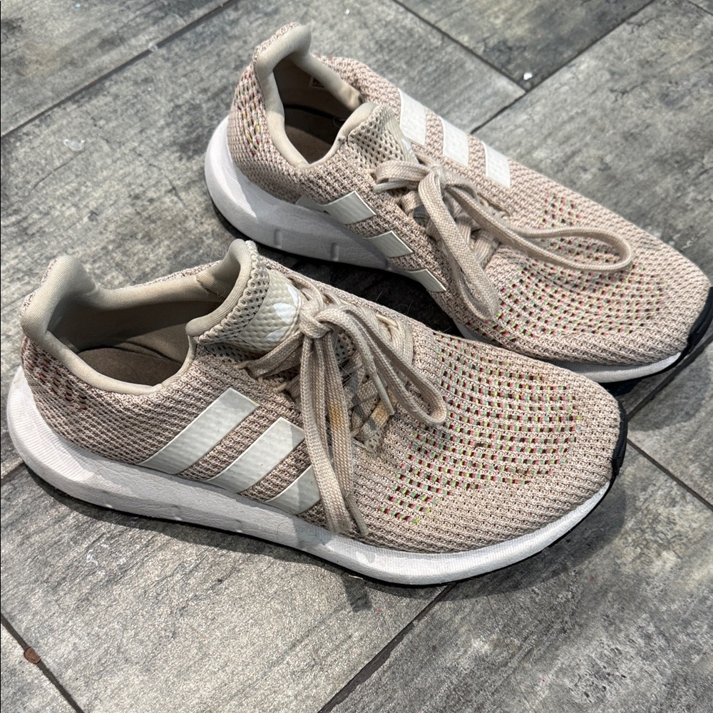 Adidas Women's Beige and White Sneakers